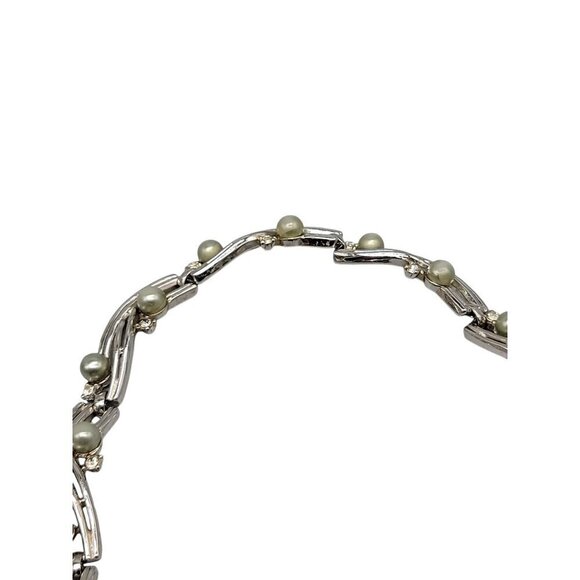Trifari Rare Choker Necklace 16" Silver Tone Faux Gray Pearls Rhinestones - Picture 14 of 16